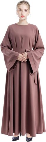 IKADEX Prayer Dress Muslim Woman Abaya with Belt Dubai Kaftan Pakistani Turkish Arabic Islamic Dresses in Saudi Arabia