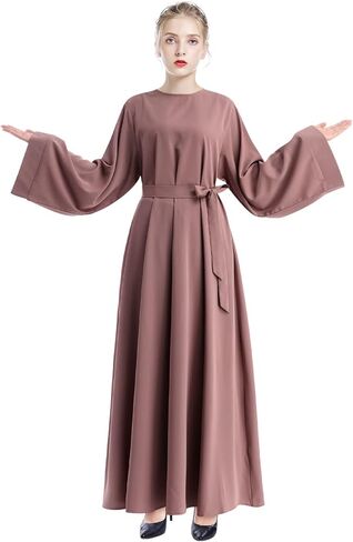 IKADEX Prayer Dress Muslim Woman Abaya with Belt Dubai Kaftan Pakistani Turkish Arabic Islamic Dresses in Saudi Arabia