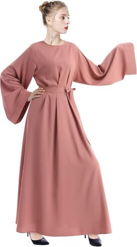 IKADEX Prayer Dress Muslim Woman Abaya with Belt Dubai Kaftan Pakistani Turkish Arabic Islamic Dresses in Saudi Arabia