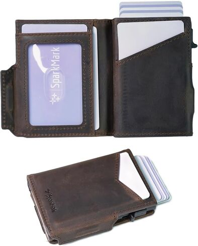محافظ SparkMark الرفيعة ثنائية الطي للرجال والنساء - حامل بطاقة الائتمان RFID مع إغلاق مغناطيسي - حافظة معدنية رفيعة من الجلد بجيب أمامي مع صندوق هدايا in Saudi Arabia