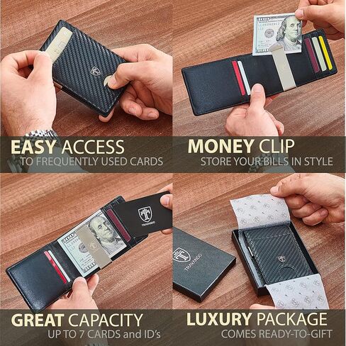 محفظة TRAVANDO Money Clip RIO - محافظ رجالية رفيعة وجيب أمامي RFID وحامل بطاقات صغير الحجم وصندوق هدايا ثنائي الطي (جلد كربون، كربون) in Kuwait