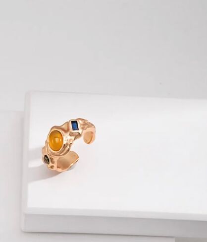 Esther Multi-Colour Gemstone Royal Ring, One Size, 18K Rose Gold Plated, S925 Silver, Zircon in Saudi Arabia