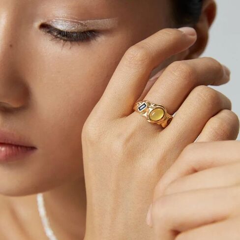 Esther Multi-Colour Gemstone Royal Ring, One Size, 18K Rose Gold Plated, S925 Silver, Zircon in Saudi Arabia
