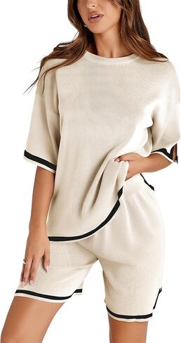 سترة نسائية من قطعتين من Faleave سترة محبوكة كاجوال بلوفر علوي مجموعات قصيرة أطقم صالة رياضية in Kuwait