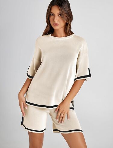 سترة نسائية من قطعتين من Faleave سترة محبوكة كاجوال بلوفر علوي مجموعات قصيرة أطقم صالة رياضية in Kuwait