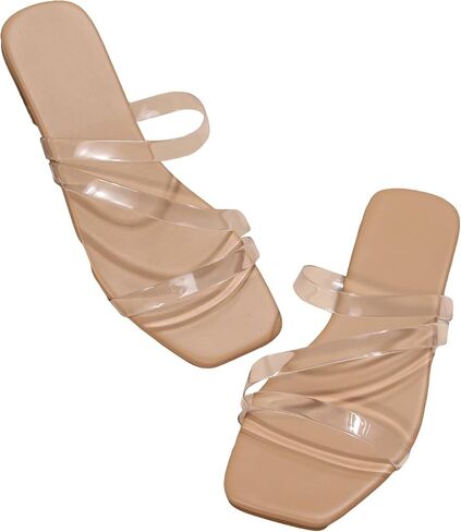 GORGLITTER Women's Clear Sandals Cute Strappy Sandals Minimalist Open Toe Flat Sandals in Kuwait