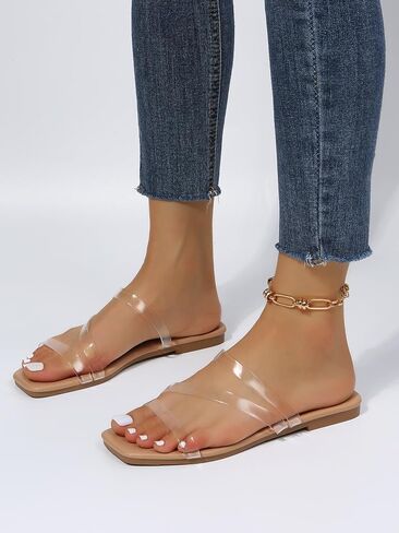 GORGLITTER Women's Clear Sandals Cute Strappy Sandals Minimalist Open Toe Flat Sandals in Kuwait