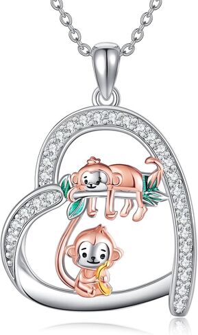 HUKKUN Monkey Necklace Sterling Silver Sister Necklace Monkey Jewelry Gifts for Women Girls Mother in Saudi Arabia