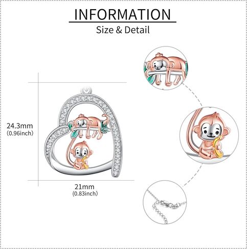 HUKKUN Monkey Necklace Sterling Silver Sister Necklace Monkey Jewelry Gifts for Women Girls Mother in Saudi Arabia