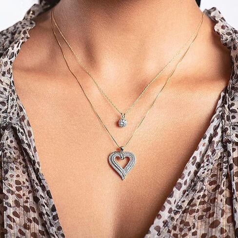 Jewelili Heart Necklace Pendant with Natural White Round and Baguette Diamonds 1/2 Cttw in 10K White or Yellow Gold 18" Box Chain in Saudi Arabia