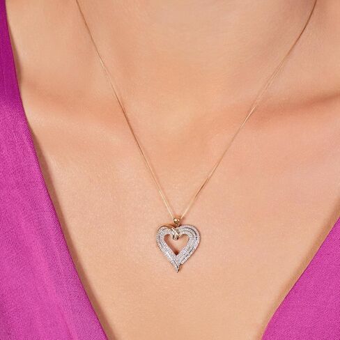 Jewelili Heart Necklace Pendant with Natural White Round and Baguette Diamonds 1/2 Cttw in 10K White or Yellow Gold 18" Box Chain in Saudi Arabia