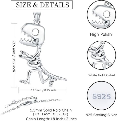 Dinosaur Tyrannosaurus Rex Necklace for Girls - 925 Sterling Silver Cute Triceratops Dinosaur Skull Bones Pendant Accessories Animal Jewelry Gifts for boys Girls Teens in Saudi Arabia