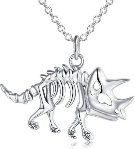 Dinosaur Tyrannosaurus Rex Necklace for Girls - 925 Sterling Silver Cute Triceratops Dinosaur Skull Bones Pendant Accessories Animal Jewelry Gifts for boys Girls Teens in Saudi Arabia