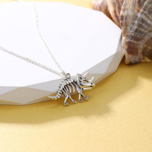 Dinosaur Tyrannosaurus Rex Necklace for Girls - 925 Sterling Silver Cute Triceratops Dinosaur Skull Bones Pendant Accessories Animal Jewelry Gifts for boys Girls Teens in Saudi Arabia