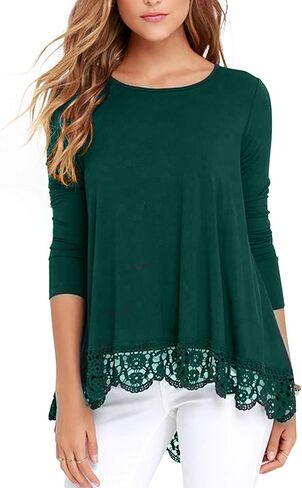 RAGEMALL Women's Tops Long Sleeve Lace Trim O-Neck A-Line Tunic Blouse Tops for Women in Saudi Arabia