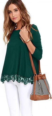 RAGEMALL Women's Tops Long Sleeve Lace Trim O-Neck A-Line Tunic Blouse Tops for Women in Saudi Arabia