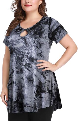 MONNURO Womens Short Sleeve Sexy Keyhole Summer Swing Tunic Tops Plus Size Casual Loose Shirts Blouses in Saudi Arabia