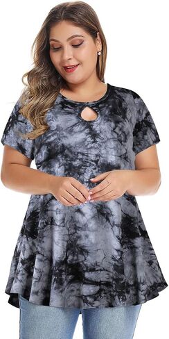 MONNURO Womens Short Sleeve Sexy Keyhole Summer Swing Tunic Tops Plus Size Casual Loose Shirts Blouses in Saudi Arabia