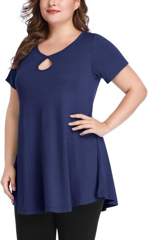 MONNURO Womens Short Sleeve Sexy Keyhole Summer Swing Tunic Tops Plus Size Casual Loose Shirts Blouses in Saudi Arabia
