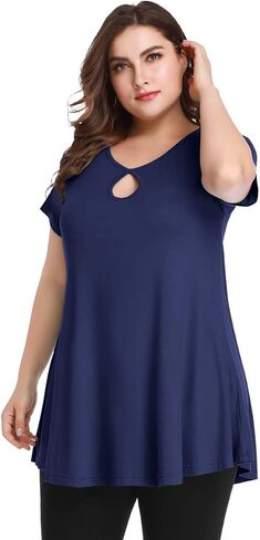 MONNURO Womens Short Sleeve Sexy Keyhole Summer Swing Tunic Tops Plus Size Casual Loose Shirts Blouses in Saudi Arabia