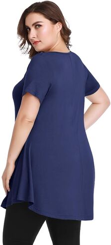 MONNURO Womens Short Sleeve Sexy Keyhole Summer Swing Tunic Tops Plus Size Casual Loose Shirts Blouses in Saudi Arabia