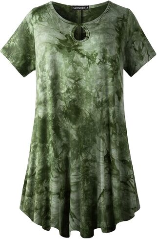 MONNURO Womens Short Sleeve Sexy Keyhole Summer Swing Tunic Tops Plus Size Casual Loose Shirts Blouses in Saudi Arabia