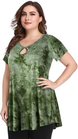 MONNURO Womens Short Sleeve Sexy Keyhole Summer Swing Tunic Tops Plus Size Casual Loose Shirts Blouses in Saudi Arabia