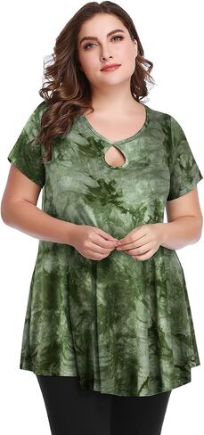 MONNURO Womens Short Sleeve Sexy Keyhole Summer Swing Tunic Tops Plus Size Casual Loose Shirts Blouses in Saudi Arabia