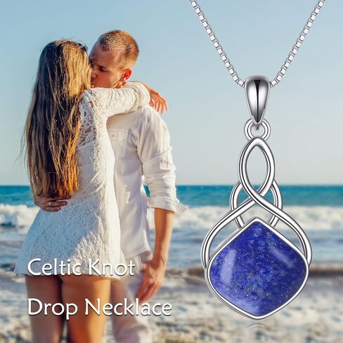 YAFEINI Irish Celtic Pendant Necklace Sterling Silver Natural Stone Teardrop Necklace Jewelry Gifts For Women Girls in Saudi Arabia