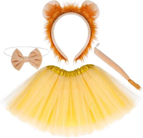 Lion Ears and Tail Set Lion Cosplay Costume Accessories Tutu-Dress Up Halloween Lion Headband & Tail Costume Set Brown in Kuwait