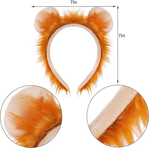 Lion Ears and Tail Set Lion Cosplay Costume Accessories Tutu-Dress Up Halloween Lion Headband & Tail Costume Set Brown in Kuwait
