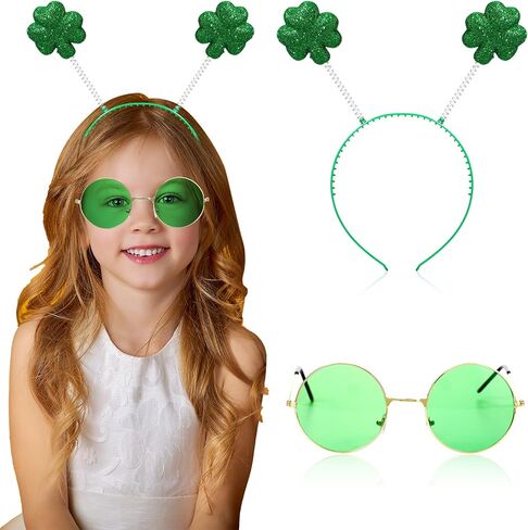 St. Patrick's Day Headbands Green Plastic Shamrock Sunglasses Set for Women Girls Costume Accessory in Kuwait