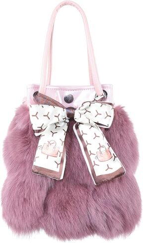 Fur Story Women's Winter Fox Shoulder Handbags Hand Bag for Women Leather Top Handle Ladies Zipper Soft Stylish Fashion Bag in Saudi Arabia