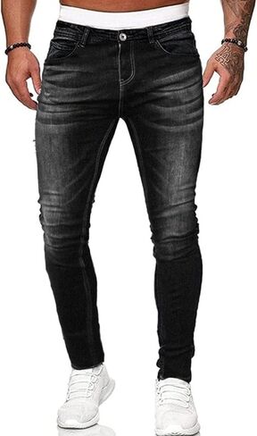 هونغسون بنطلون جينز ضيق ممزق قابل للتمدد للرجال بقصة ضيقة in Kuwait