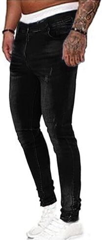 هونغسون بنطلون جينز ضيق ممزق قابل للتمدد للرجال بقصة ضيقة in Kuwait