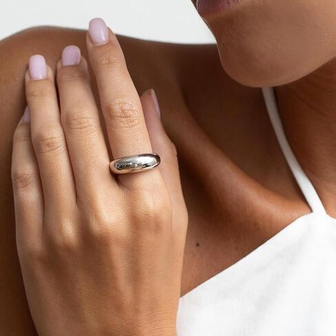 Me&Hz Chunky Gold Rings for Women Puffy Thin Dome Rings 14K Gold Plated Stackable Simple Band Ring Statement Gold Silver Rings for Girls Minimalist Bold Rings Dupes in Saudi Arabia