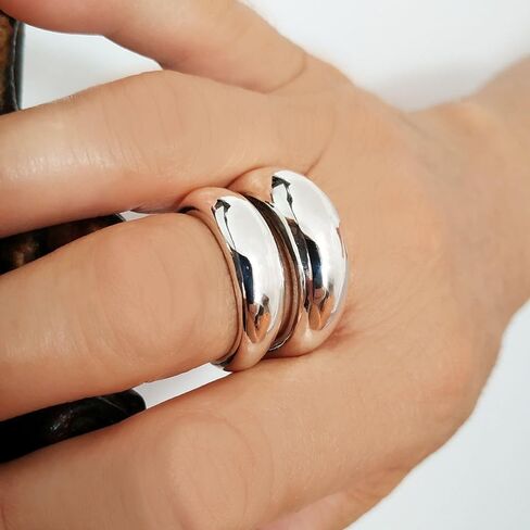 Me&Hz Chunky Gold Rings for Women Puffy Thin Dome Rings 14K Gold Plated Stackable Simple Band Ring Statement Gold Silver Rings for Girls Minimalist Bold Rings Dupes in Saudi Arabia