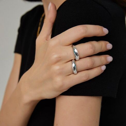 Me&Hz Chunky Gold Rings for Women Puffy Thin Dome Rings 14K Gold Plated Stackable Simple Band Ring Statement Gold Silver Rings for Girls Minimalist Bold Rings Dupes in Saudi Arabia