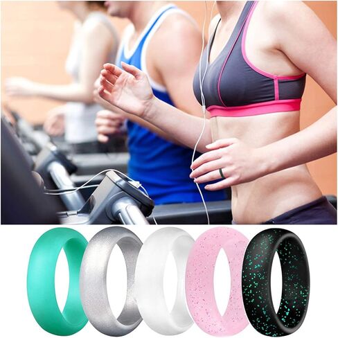 Silicone Wedding Ring Bands for Women 10 Pack Size 5.5-6 Womens Thin Stackable & Flash Powder Rubber Wedding Band Rings 5.7mm & 3mm Wide - Pink Black Teal Metallic White Grey Mint Green in Saudi Arabia