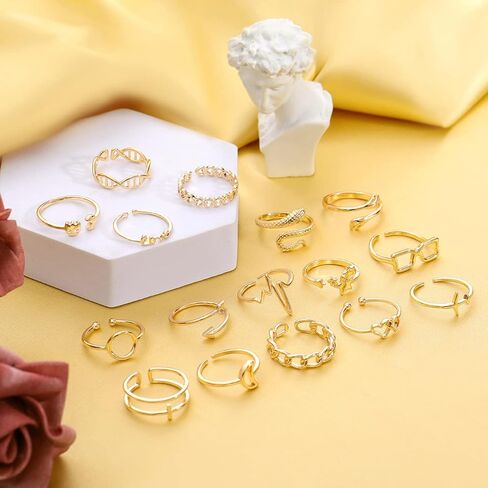 ZOERAY 16 قطعة خواتم قابلة للتعديل للنساء خواتم مفتوحة مجموعة سهم عقدة القلب موجة خواتم المفاصل خواتم التراص للفتيات في سن المراهقة in Kuwait