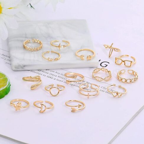 ZOERAY 16 قطعة خواتم قابلة للتعديل للنساء خواتم مفتوحة مجموعة سهم عقدة القلب موجة خواتم المفاصل خواتم التراص للفتيات في سن المراهقة in Kuwait