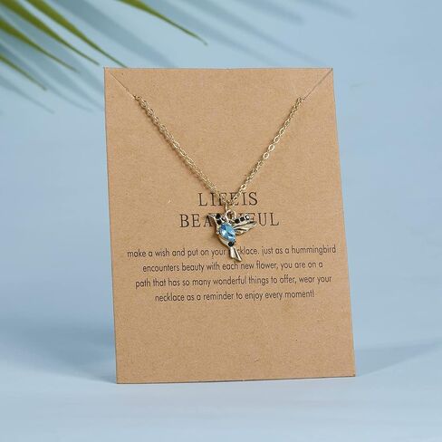 Rhinestone Flying Hummingbird Pendant Necklace 14K Gold Plated Shiny Rhinestone Bird Flyer Chain Necklace Crystal Cubic Zirconia Bird Flyer Animal Collar Necklace for Women Girl Fashion Jewelry in Saudi Arabia