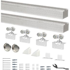 DIYHD 60" Ceiling Mount Bypass Pocket Door Sliding Hardware Raw Material Box Rail Wardobe Closet Door Kit,(No Door)