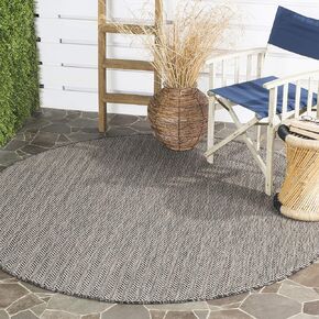 SAFAVIEH Courtyard Collection 7 Feet 10 Inches x 7 Feet 10 Inches Round Black/Beige CY8022 Indoor-Outdoor Waterproof Easy-Cleaning Patio Backyard Mudroom Area-Rug