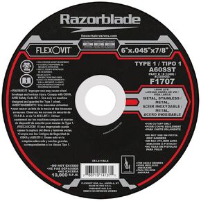 Flexovit® 6" X .045" X 7/8" RAZORBLADE® 60 Grit Aluminum Oxide Grain Reinforced Type 1 Thin Cut-Off Wheel (F1707 Pack of 25)