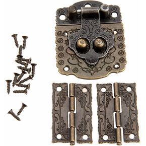 dophee 1 قطعة صندوق النقش الزخرفية غلق بمشبك قفل مزلاج و 2 قطعة مفصلات صغيرة مع مسامير تركيب لصندوق المجوهرات صندوق خشبي صغير صندوق ألعاب صندوق الصدر مجموعة أدوات بيت الدمية in Kuwait