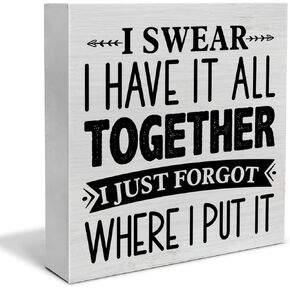 Humorous Office Decorative Wooden Box Sign I Swear I Have It All Together Wood Block Plaque Decor Farmhouse Home Office Shelf or Wall Display 5x5 Inches