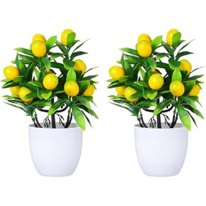 Amosfun 2pcs Artificial Lemon Potted Plant Indoor Plants Green Plants Faux Greenery Artificial Potted Plant House Plants Artificial Plant Ornaments Plastic Desktop Small Plant