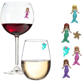 Mermaid Magnetic Wine Charms and Glass Markers Set of 6 - Great Mermaid Gift for Women