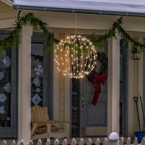 Alpine Corporation 16" H Indoor/Outdoor Foldable Metal Hanging Ornament with Warm White LED Lights